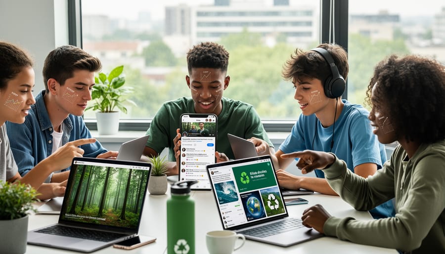 Young person using smartphone for environmental education and climate activism content