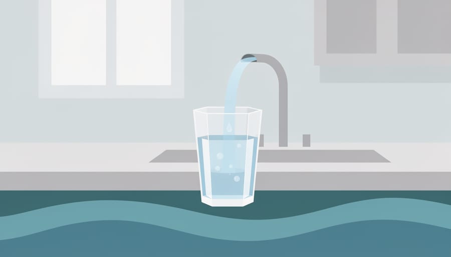 Person holding a clear glass of water indoors near a sink